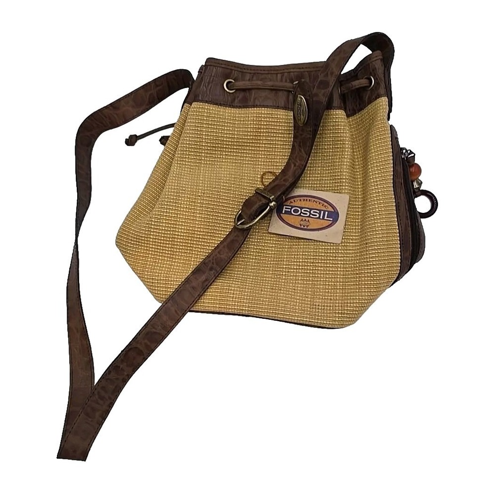 Vintage Fossil Straw Leather Woven Straw Bag Deadstock NWT Y2K 80s 90s Crossbody